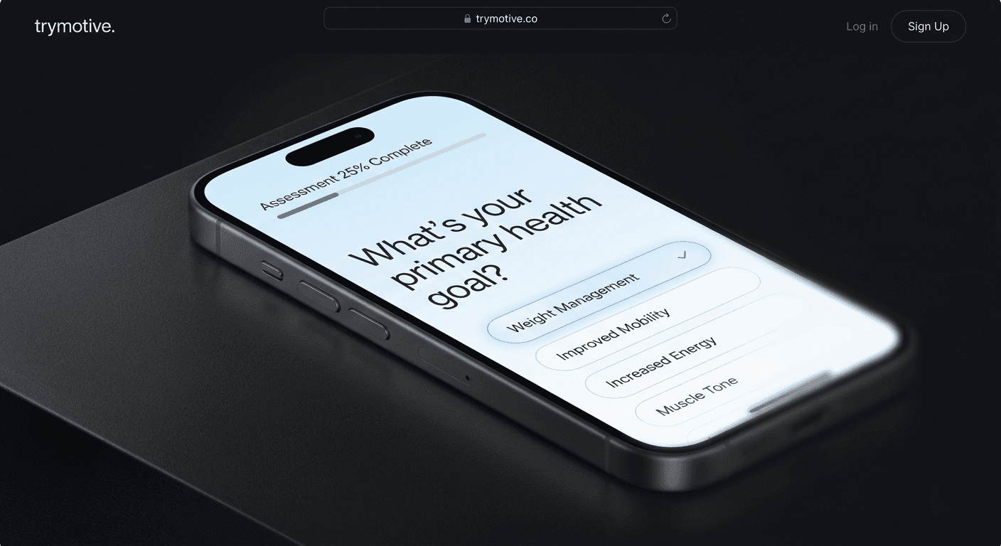 Motive assessment product walkthrough shown on a phone